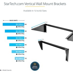 StarTech.com 1U 19in Steel Vertical Wall Mount Equipment Rack Bracket - Mount a server, network or telecommunications devi