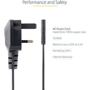 StarTech.com 1.8m 6ft UK Laptop Power Cord - BS-1363 to C7 (Figure 8) - 250V at 2.5A - 0.75 mm² - ASTA Certified Laptop Po