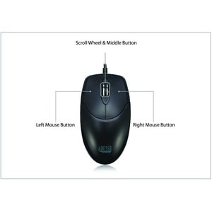Adesso 3 Button Desktop Optical Scroll Mouse (USB) - Optical - Cable - Black - USB - 1000 dpi - Scroll Wheel - 3 Button(s)