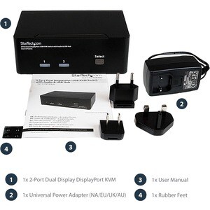 2 PORT DUAL DISPLAYPORT USB KVM SWITCH W/ AUDIO & USB HUB        IN
