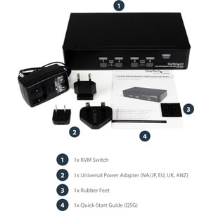 StarTech.com 4 Port DisplayPort KVM Switch w/ Audio - USB, Keyboard, Video, Mouse, Computer Switch Box for 2560x1600 DP Mo