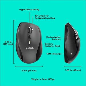 Logitech M705 Marathon Wireless Mouse, 2.4 GHz USB Unifying Receiver, 1000 DPI, 5-Programmable Buttons, 3-Year Battery, Co