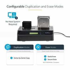 StarTech.com 4-Bay Hard Drive Duplicator and Eraser, External HDD/SSD Cloner / Copier / Wiper Tool, USB 3.0/eSATA to SATA 