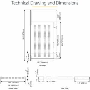 StarTech.com 1U 4-Post 19.5 to 38in Adjustable Mounting Depth Vented Rack Mount Shelf - Heavy Duty Fixed Rack Shelf - 330l