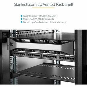 StarTech.com 2U 22in Vented Rack Mount Shelf - Fixed 22 inch Deep antilever Rackmount Tray for Server Rack Cabinet Shelf -