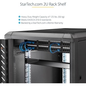 StarTech.com 2 HE Fest montierter Schwerlast Fachboden für Server Rack/ Schrank bis 56 Kg - 45 cm Tief - 56,70 kg Static/S