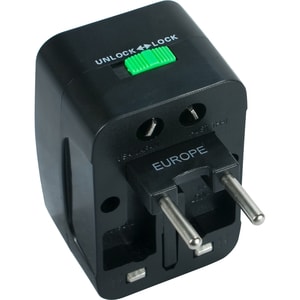 QVS Premium World Power Travel Adaptor Kit with Surge Protection - 110 V AC, 220 V AC Input - Black - 1