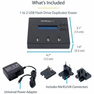 Startech.com Standalone 1 to 2 USB Thumb Drive Duplicator/Eraser, Multiple USB Flash Drive Copier/Cloner, Sector-by-Sector