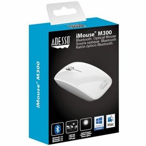 Adesso iMouse M300W Bluetooth Optical Mouse - Optical - Wireless - 30 ft - Bluetooth - Glossy White - USB - 1000 dpi - Scr