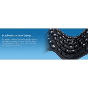 Adesso Antimicrobial Waterproof Flex Keyboard (Mini Size) - Cable Connectivity - USB Interface - 87 Key Media Player, Inte