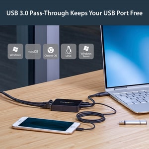 StarTech.com USB 3.0 to Dual Port Gigabit Ethernet Adapter NIC w/ USB Port - USB 3 Gigabit LAN Network Adapter - 10/100/10