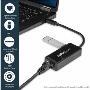 StarTech.com Adaptateur réseau USB 3.0 vers Gigabit Ethernet avec port USB intégré - Carte réseau GbE USB vers RJ45 - Noir