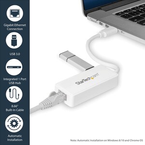 StarTech.com USB 3.0 to Gigabit Ethernet Adapter NIC w/ USB Port - White - Add a Gigabit Ethernet port and a USB 3.0 pass-
