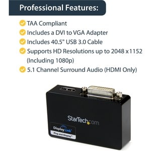 StarTech.com USB 3.0 to HDMIÂ® and DVI Dual Monitor External Video Card Adapter - 1 x 9-pin Type B USB 3.0 USB Male - 1 x 