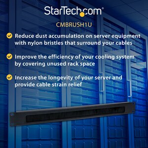 StarTech.com 1U Brush Strip Horizontal Server Rack Cable Management Panel - 1U Height - 19" Width - Steel