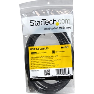 StarTech.com 3m USB 2.0 A to Right Angle B Cable Cord - 3 m USB Printer Cable - Right Angle USB B Cable - 1x USB A (M), 1x