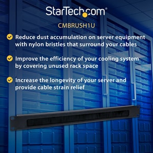 StarTech.com 1U Brush Strip Horizontal Server Rack Cable Management Panel - Cable Management Panel - 1U Rack Height x 19" 