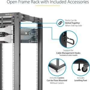 StarTech.com 4-Post 42U Mobile Open Frame Server Rack, 19" Network Rack with Casters, Rolling Rack for Computer/AV/Data/IT