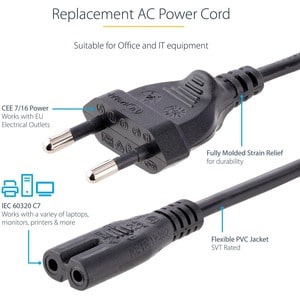 StarTech.com 1m Standard Laptop Power Cord - EU to IEC320 C7 Power Cable Lead - C7 EU Laptop Power Cord - Replacement Lapt