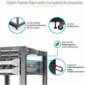StarTech.com 4-Post 12U Mobile Open Frame Server Rack, 19" Network Rack with Casters, Rolling Rack for Computer/AV/Data/IT
