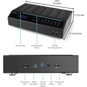 StarTech.com 6 Bay Hard Drive Duplicator/Eraser, 1:5 HDD/SSD Cloner/Copier, USB/eSATA to SATA Dock, Disk Sanitizer/Wiper, 