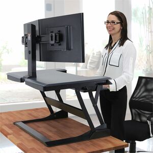 Ergotron WorkFit-T, Standing Desk Workstation (black with grey surface) - Gray Top - 35 lb Capacity - Height Adjustable - 