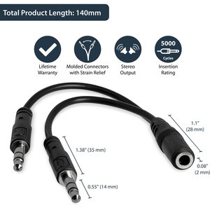 StarTech.com 3.5mm 4 Position to 2x 3 Position 3.5mm Headset Splitter Adapter - F/M - Cable for Audio Device, Headphone, M