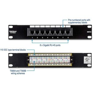 TRENDnet TC-P08C6 8 Port(s) Network Patch Panel - 8 x RJ-45 - 10" Wide