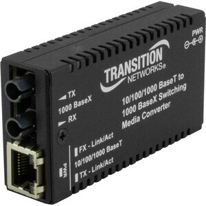 Transition Networks Mini Gigabit Ethernet Media Converter 10/100/1000Base-T to 1000Base-SX/LX - 1 x Network (RJ-45) - 1 x 