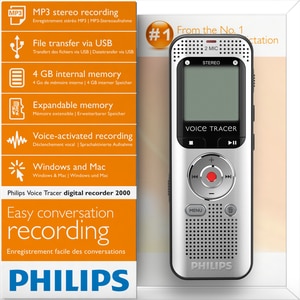 Philips Voice Tracer Audio Recorder (DVT2000) - 4 GBmicroSD Supported - 1.3" LCD - MP3, WAV - Headphone - 270 HourspeaceRe