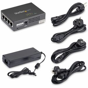 StarTech.com PoE Injector - 52 V DC, 2.31 A Output - 4 Input Port(s) - 4 Output Port(s) - Wall Mountable - Black