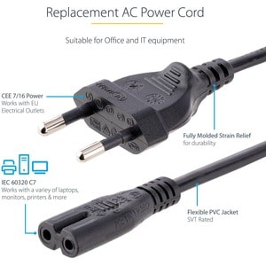 StarTech.com PXTNB2SEU1M Standard Power Cord - 1 m - Europe - For Notebook - IEC 60320 C7 / CEE 7/16 - 0.75mm2 Gauge - 250