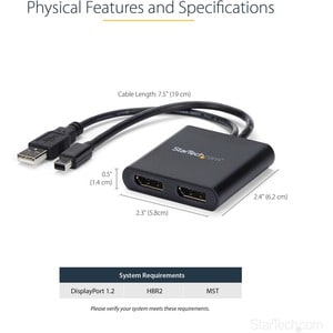 StarTech.com Mini DisplayPort to DisplayPort Multi Monitor Splitter - 2-Port MST Hub - mDP 1.2 to 2x DP MST Hub - 30 Hz to