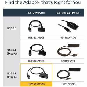 StarTech.com Adaptateur USB 3.1 (10 Gb/s) pour disque dur SATA III de 2,5" avec USB-C et UASP - Noir