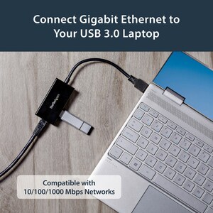 StarTech.com Adattatore USB 3.0 a Ethernet Gigabit con Hub USB a 2 porte incorporato - USB 3.0 - 3 Porta(e) - 1 - Coppia i