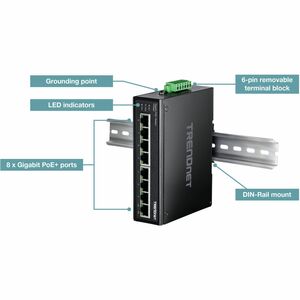 TRENDnet TI-PG80 8 Ports Ethernet Switch - Gigabit Ethernet - 1000Base-T - New - TAA Compliant - 2 Layer Supported - Twist