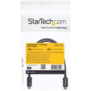StarTech.com 50cm (1.6ft) Thunderbolt 3 Cable, 40Gbps, 100W PD, 4K/5K Video, Thunderbolt-Certified, Compatible w/ TB4/USB 