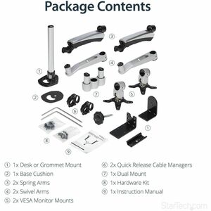 StarTech.com Desk Mount Dual Monitor Arm, Full Motion, Premium Dual Monitor Mount for up to 30"(19.8lb/9kg) VESA Mount Mon