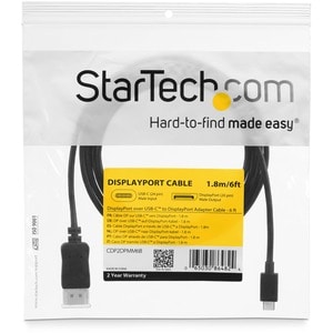 StarTech.com 6ft/1.8m USB C to DisplayPort 1.2 Cable 4K 60Hz - USB Type-C to DP Video Adapter Monitor Cable HBR2 - TB3 Com