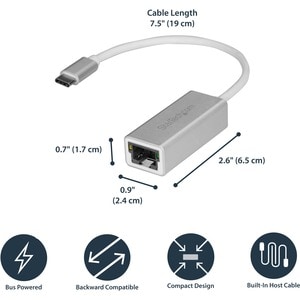 StarTech.com USB-C to Gigabit Ethernet Adapter - Aluminum - Thunderbolt 3 Port Compatible - USB Type C Network Adapter - U