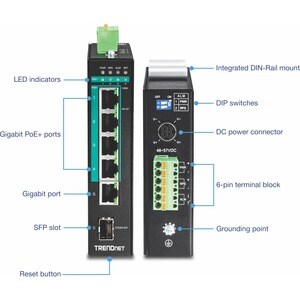 TRENDnet TI-PG541i 6 Ports Manageable Ethernet Switch - Gigabit Ethernet - 1000Base-T, 1000Base-X - New - TAA Compliant - 