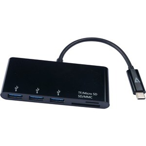 V7 V7UC3U-HUB-BLK-1E USB Hub/FlashCard Reader - USB Type C - 5 GB/s - External - Black - 3 Total USB Port(s) - 3 USB 3.0 P