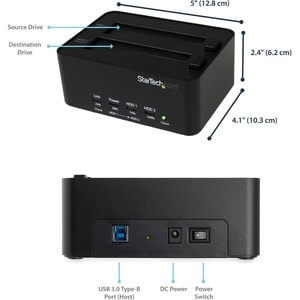 StarTech.com Dual Bay Hard Drive Duplicator and Eraser, External HDD/SSD Cloner / Copier / Wiper Tool, USB 3.0 to SATA Doc