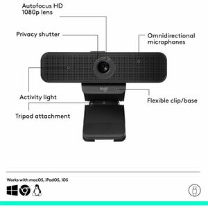 Logitech C925e Webcam - 30 fps - USB 2.0 - 1920 x 1080 Video - Auto-focus - Microphone - For Notebook, Monitor