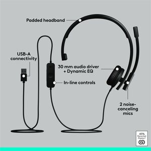 LOGI-VC-HEADSET MONO H570E USB - PRETO