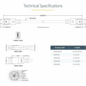 StarTech.com DISPL1M. Kabellänge: 1 m, Anschluss 1: DisplayPort, Anschluss 2: DisplayPort. Kabeldiameter: 7,3 mm, Gewicht: