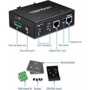 TRENDnet TI-IG60 PoE -Injektor - TAA-konform - 48 V DC, 56 V DC Eingang - 1 x 10/100/1000Base-T Eingangsport(s) - 1 x 10/1