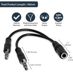 StarTech.com 12,95 cm Klinke Audiokabel für Audiogerät, Kopfhörer, Mikrofon, Notebook, Headset - Zweiter Anschluss: 2 x 3-