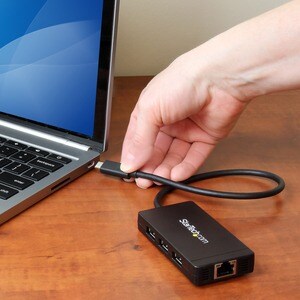 StarTech.com USB/Ethernet-Hub - USB-Typ C - Extern - Schwarz - TAA-konform - 3 Total USB Port(s) - 3 USB 3.0 Port(s)1 Netz