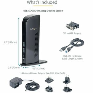StarTech.com Dual Monitor USB 3.0 Laptop Docking Station with HDMI & DVI/VGA, 6x USB-A Hub, GbE, Audio, Universal Type-A D